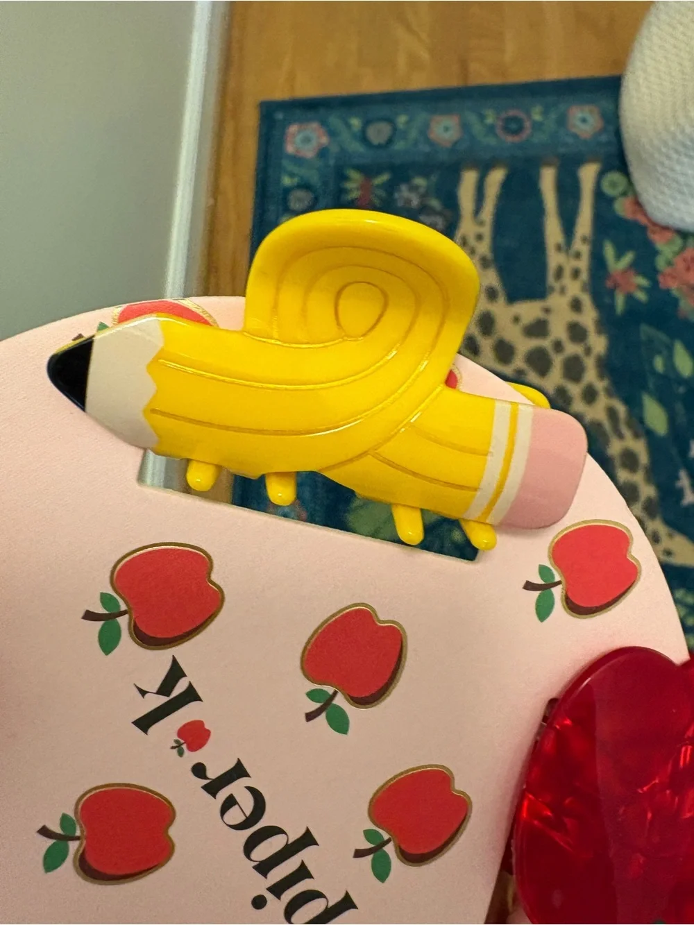Piper Pink School-Themed Hair Clip Set with Yellow Bus & Pencil